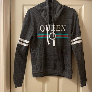 Grey and white inspired Queen cowlneck sweatshirt